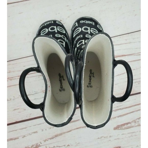 Girls Designer BeBe Graphics L 9/10 25 #121229 Black And White Rain Boots - Picture 12 of 12